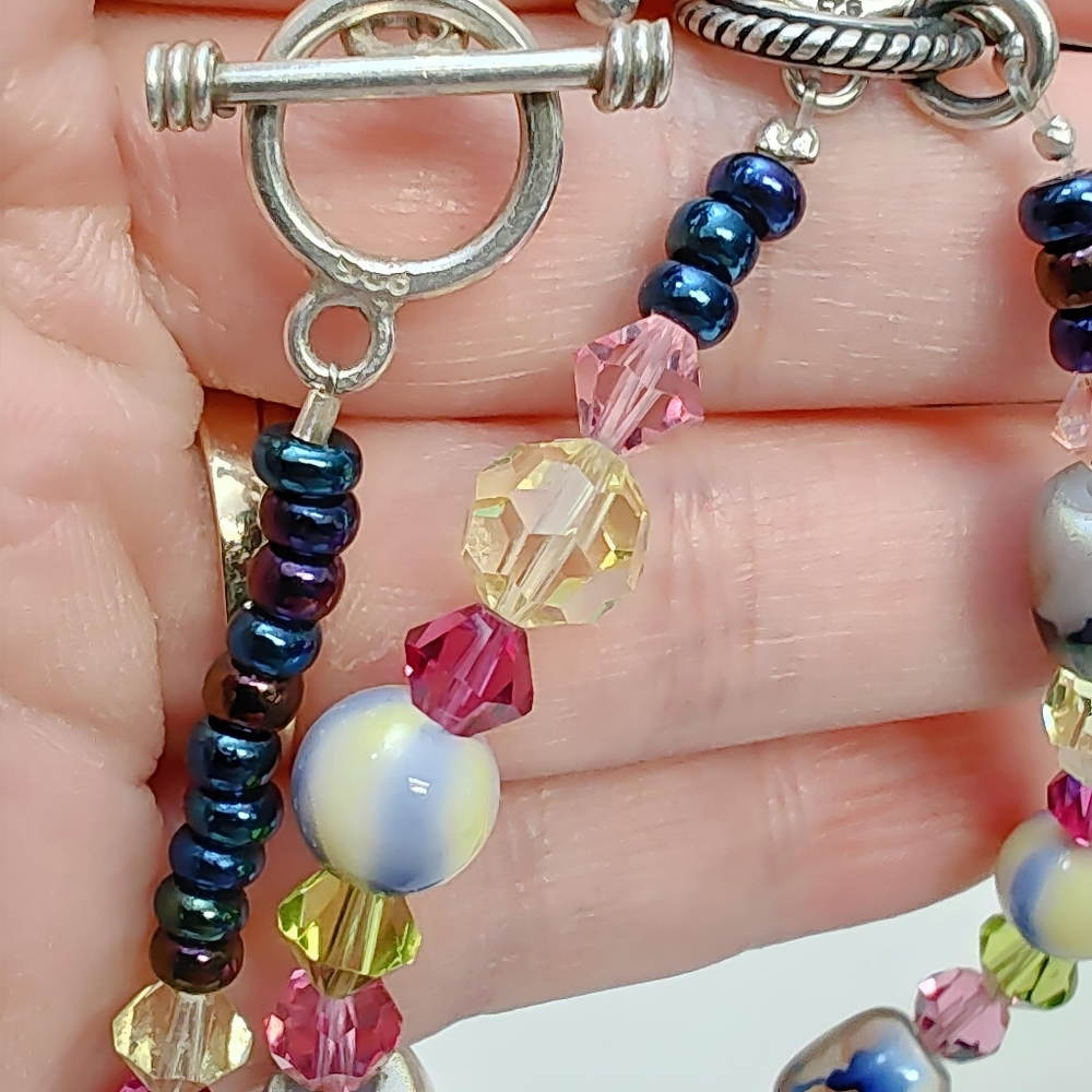 Vintage Sterling Silver Czech Murano Crystal Glass bead Necklace Bracelet Set - Picture 9 of 14